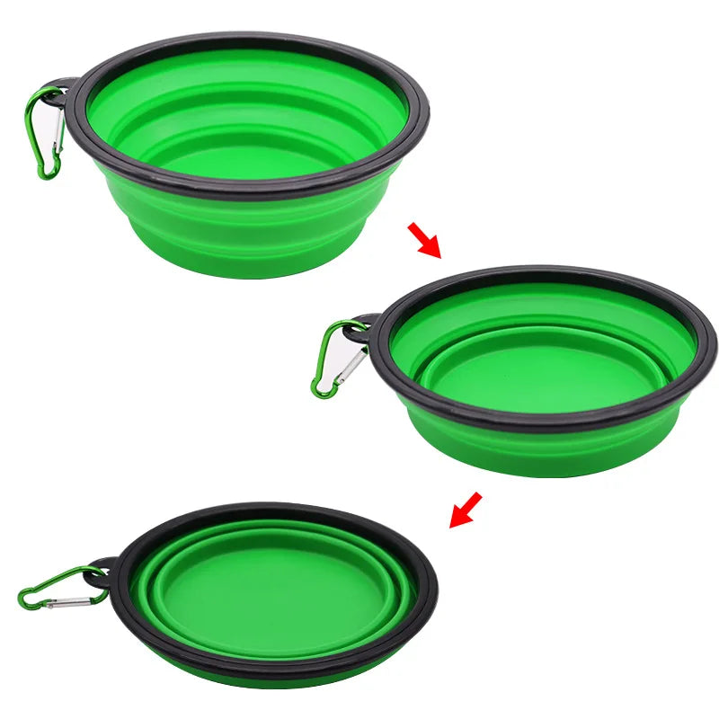 Collapsible Silicone Dog Food And Water Bowl With Carabiner For Travel