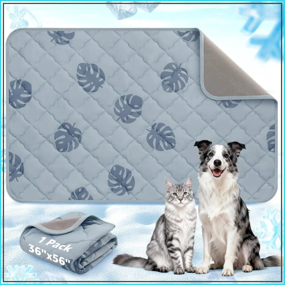 56"x36" Self-Cooling Dog Mat, Waterproof Non-Slip Pet Pad for Large Dogs, Grey Monstera
