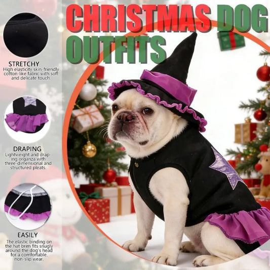 Halloween Pet Witch Costume With Hat For Cats And Dogs