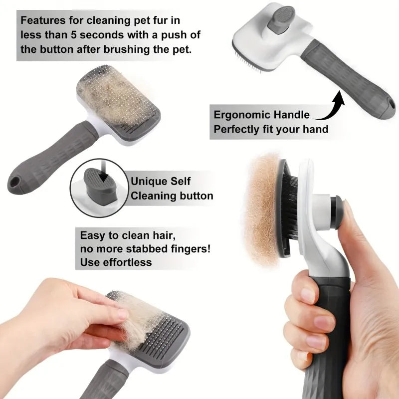 Pet Grooming Brush With OneClick Hair Removal For Dogs Cats