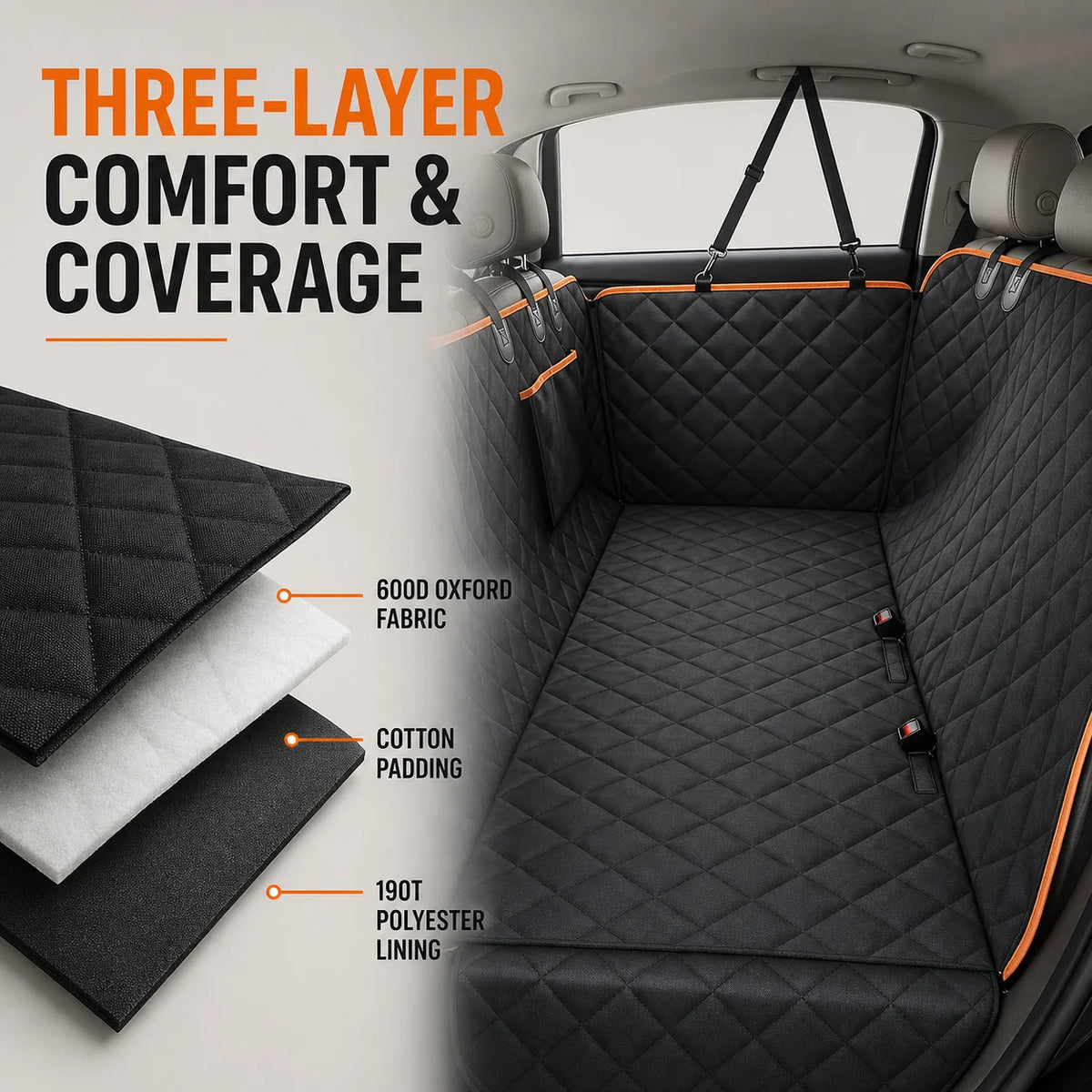 Premium Quilted Dog Car Seat Cover With Adjustable Straps