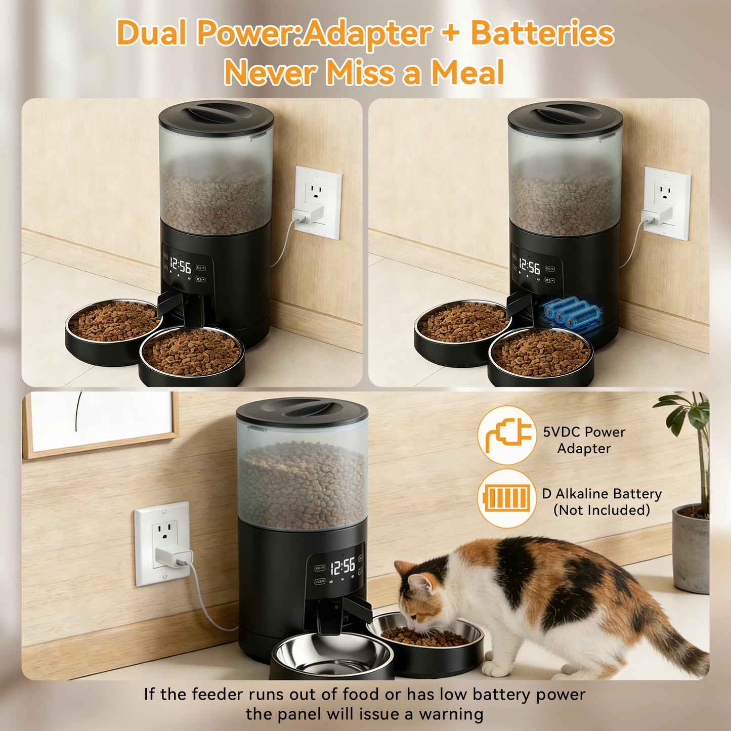 Automatic Cat And Dog Feeder With Dual Bowls Timed Dispenser