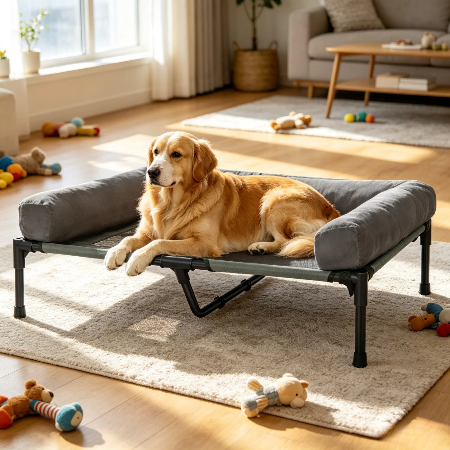 Bingopaw Elevated Outdoor Indoor Dog Bed With Detachable Plush Bolster