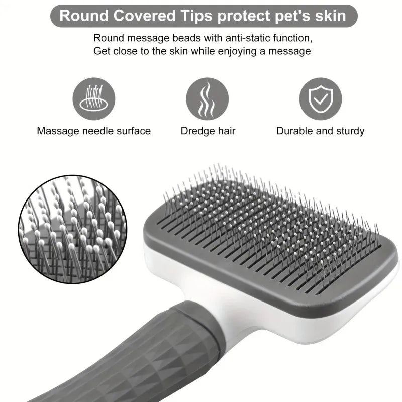 Pet Grooming Brush With OneClick Hair Removal For Dogs Cats