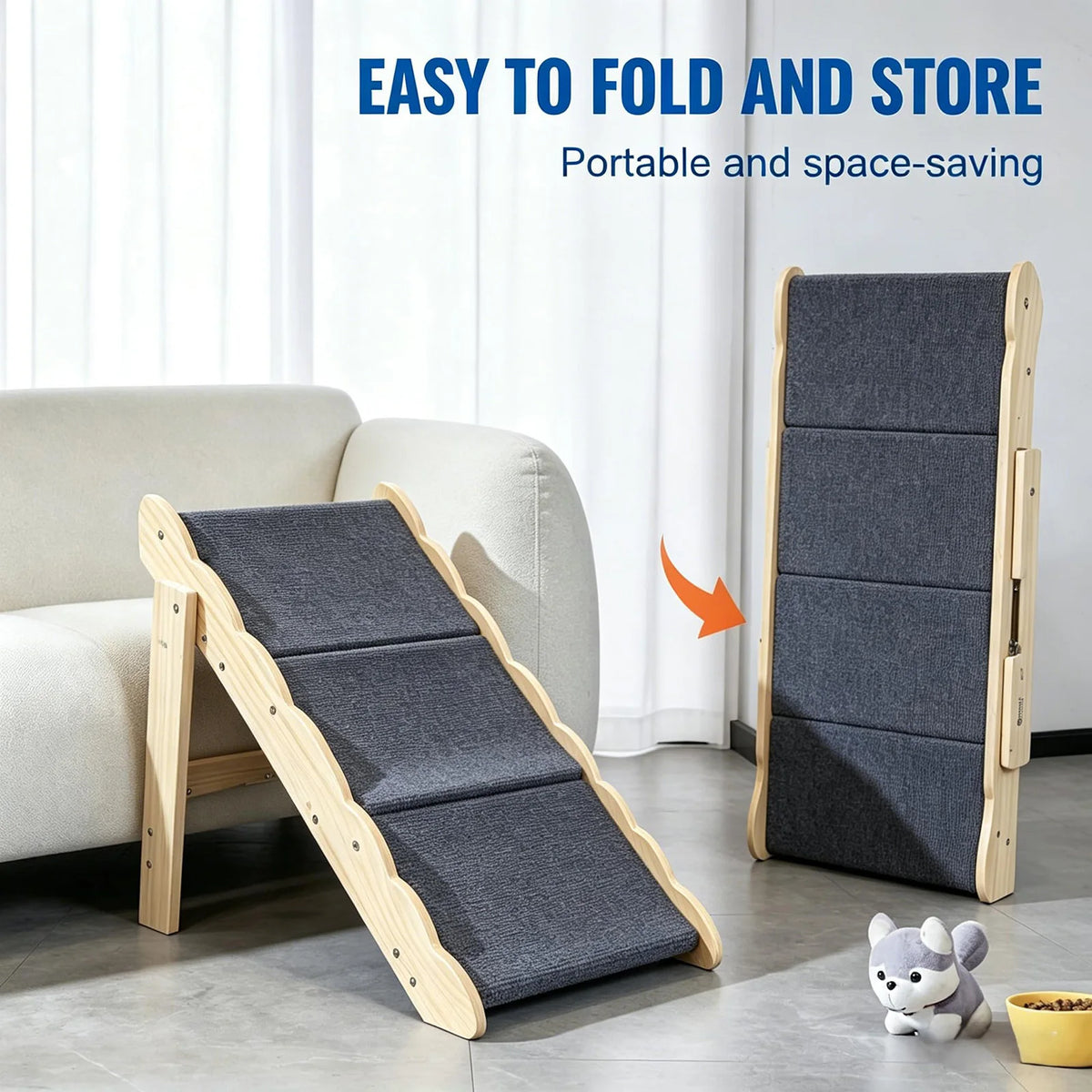DishyKooker Strong Wooden Pet Stairs And Folding Dog Ramp