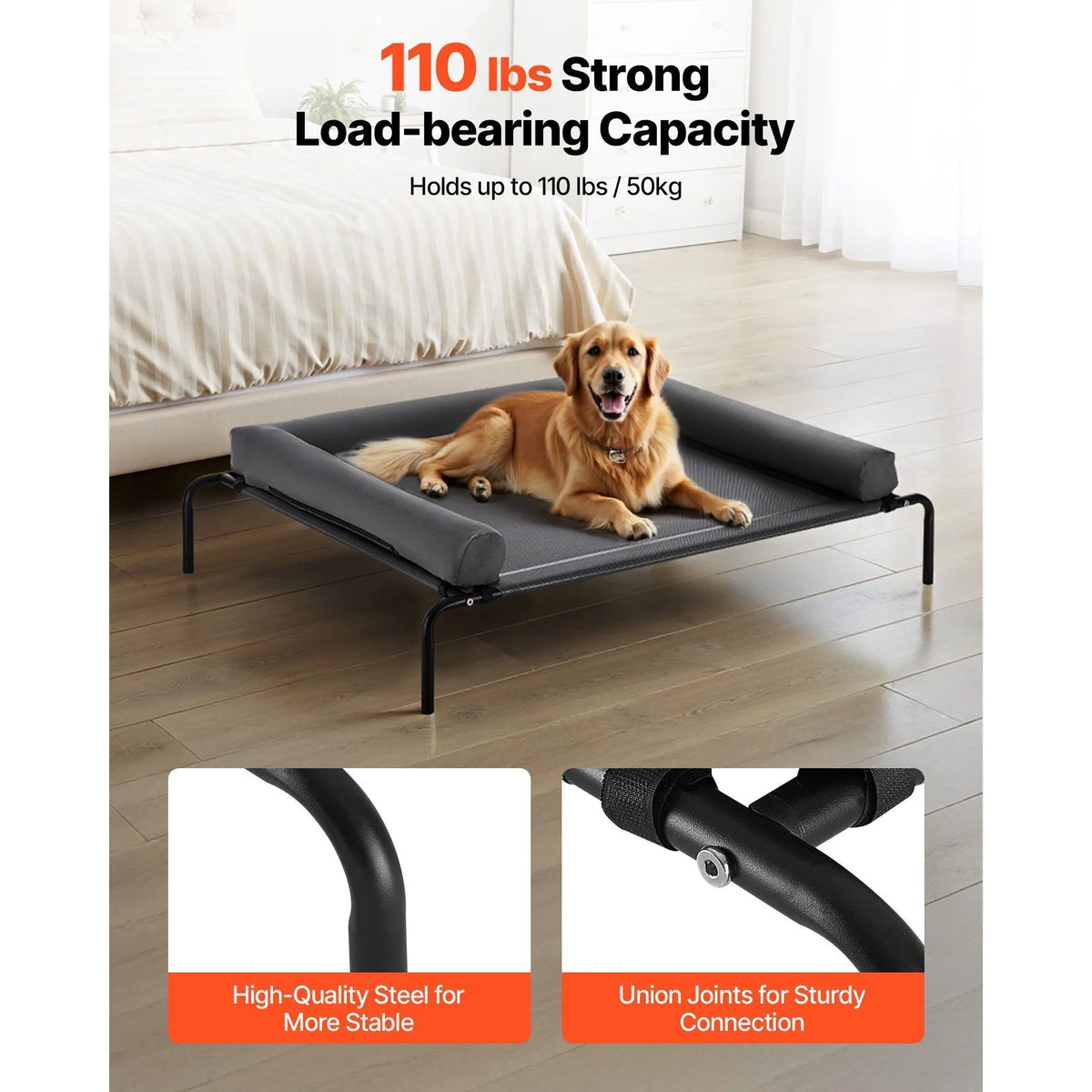 Elevated Dog Bed With Breathable Mesh And Supportive Bolsters