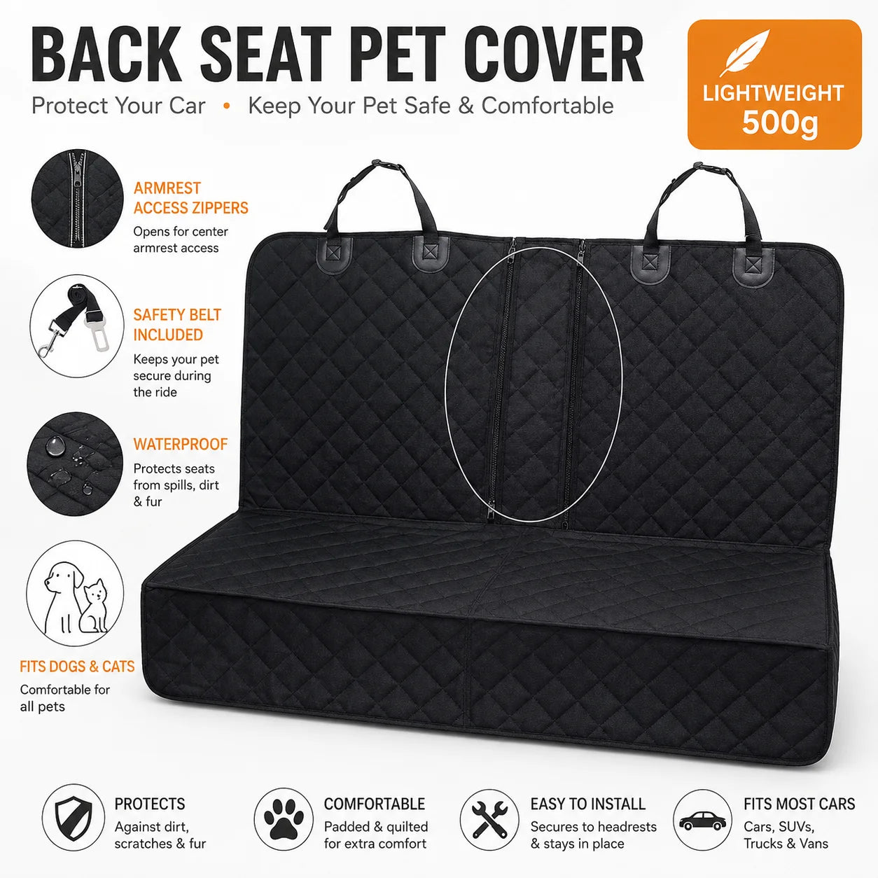 Sindax Waterproof Dog Car Seat Cover Back Seat Protector