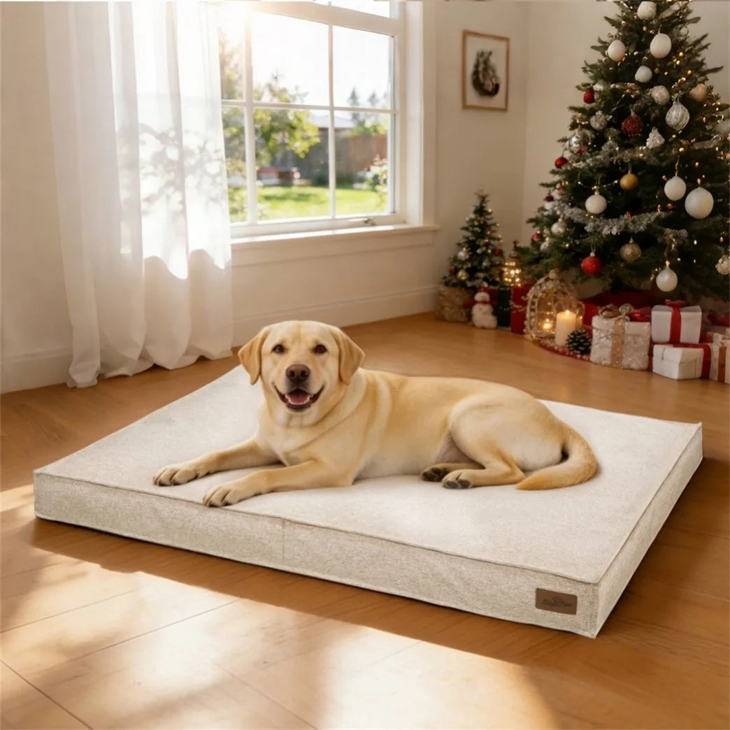 Borwart Rectangular Linen Dog Bed With Removable Cover
