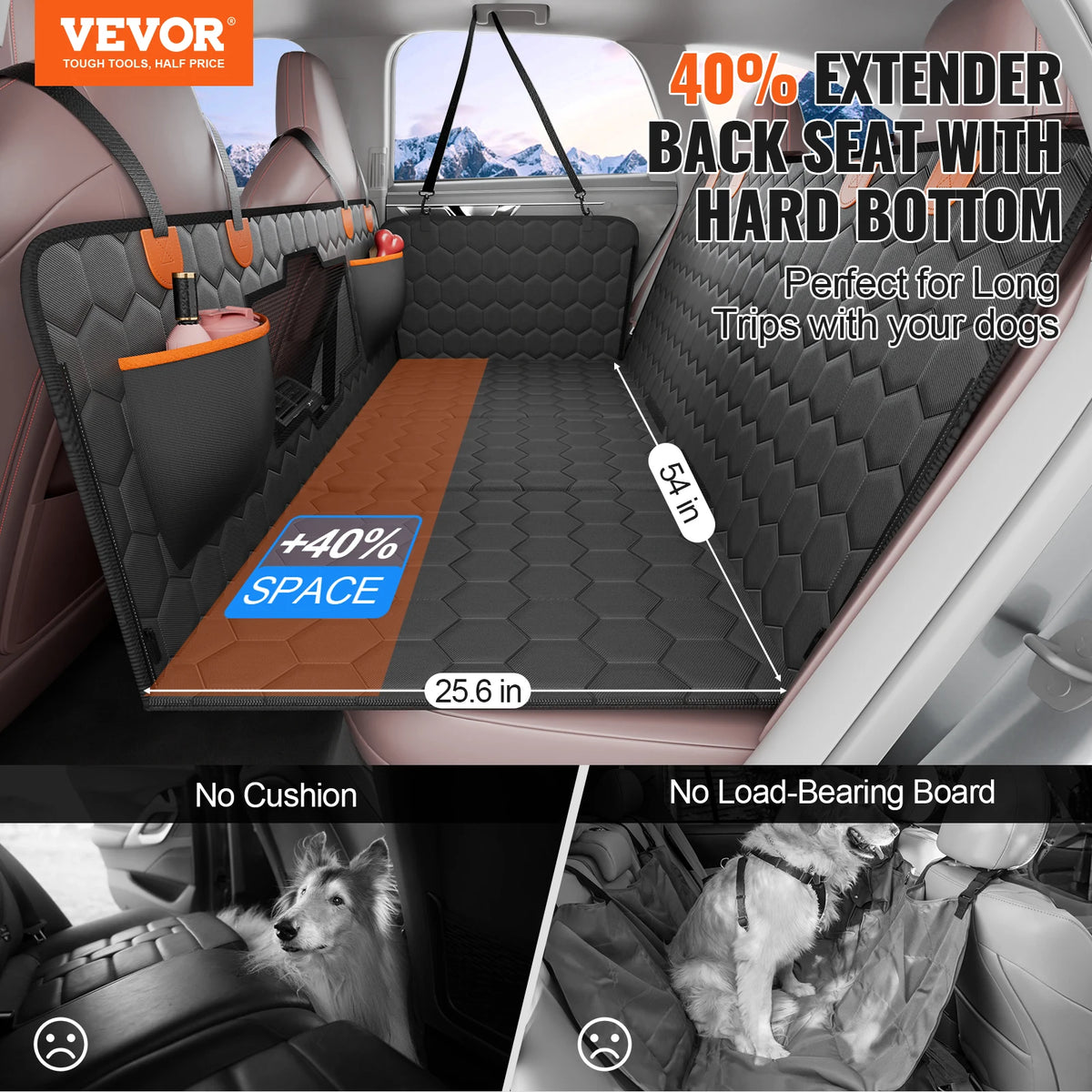 SucceBuy Nylon Dog Back Seat Extender With Mesh Window Storage