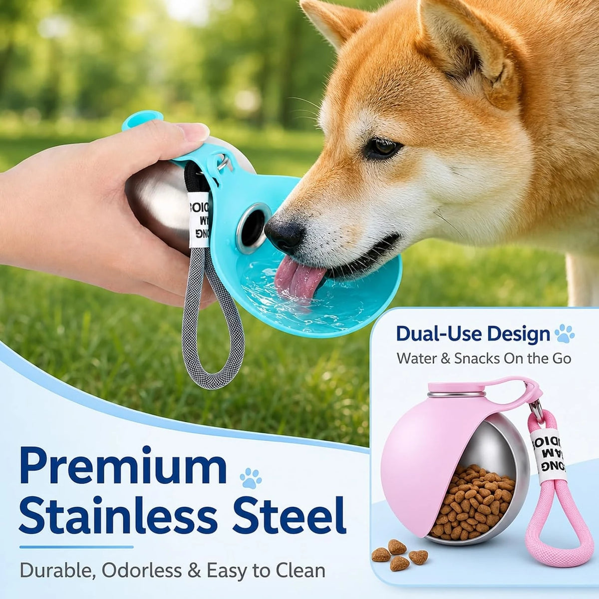 Portable Leak Proof Pet Water Dispenser Foldable Stainless Steel Bowl