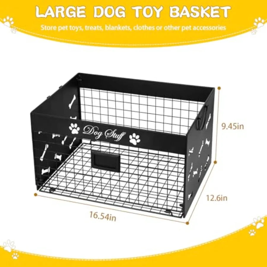 Wooden Dog Toy Basket with Handles for Living Room