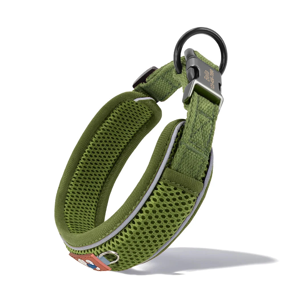 Personalized Reflective Mesh Dog Collar With Breathable Padded Comfort