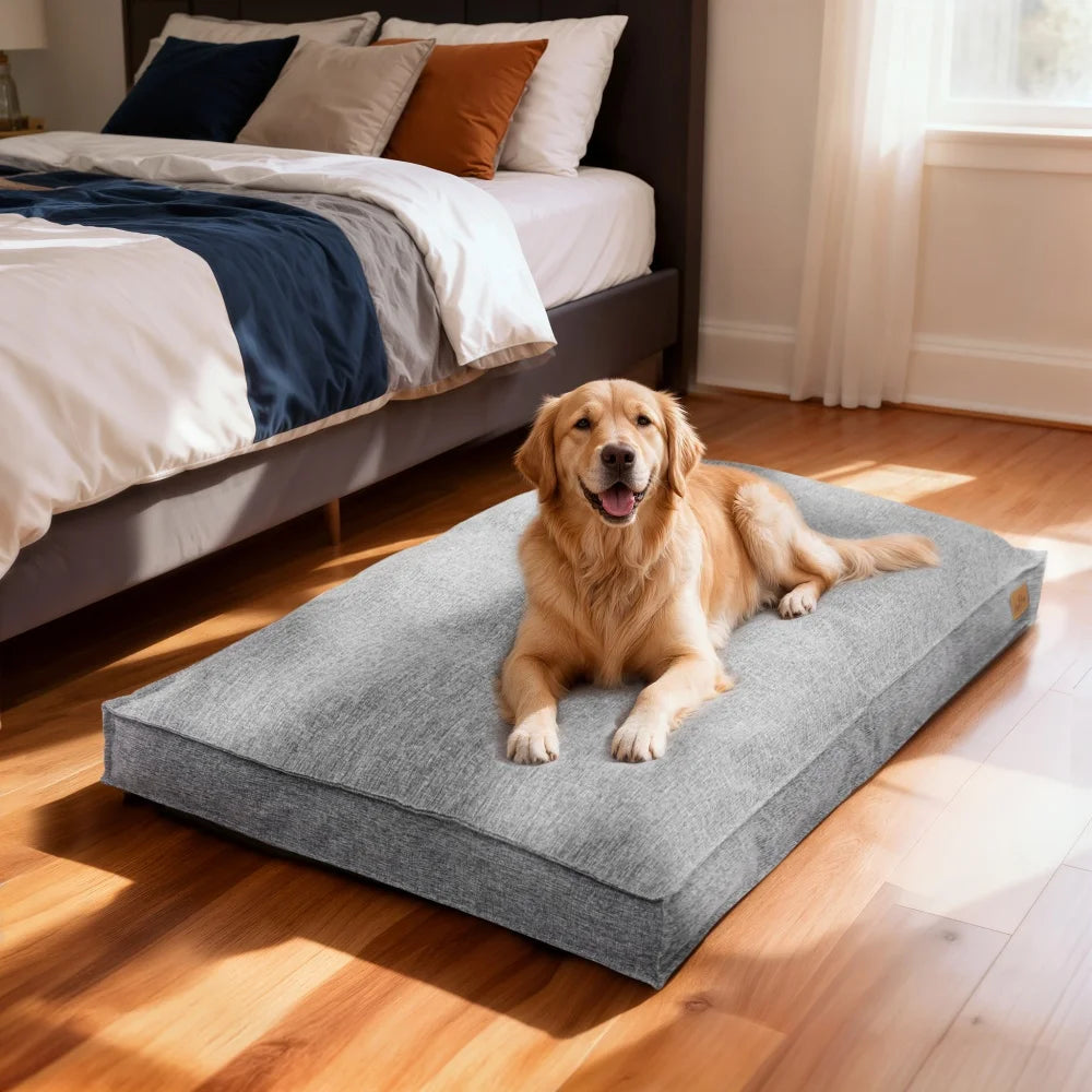 Borwart Rectangular Linen Dog Bed With Removable Cover
