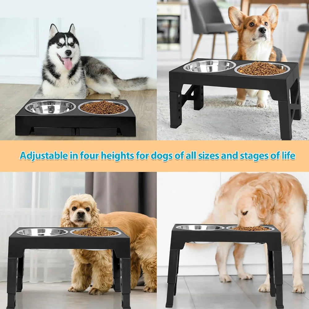 Adjustable Elevated Dog Feeder With Stainless Steel Bowls