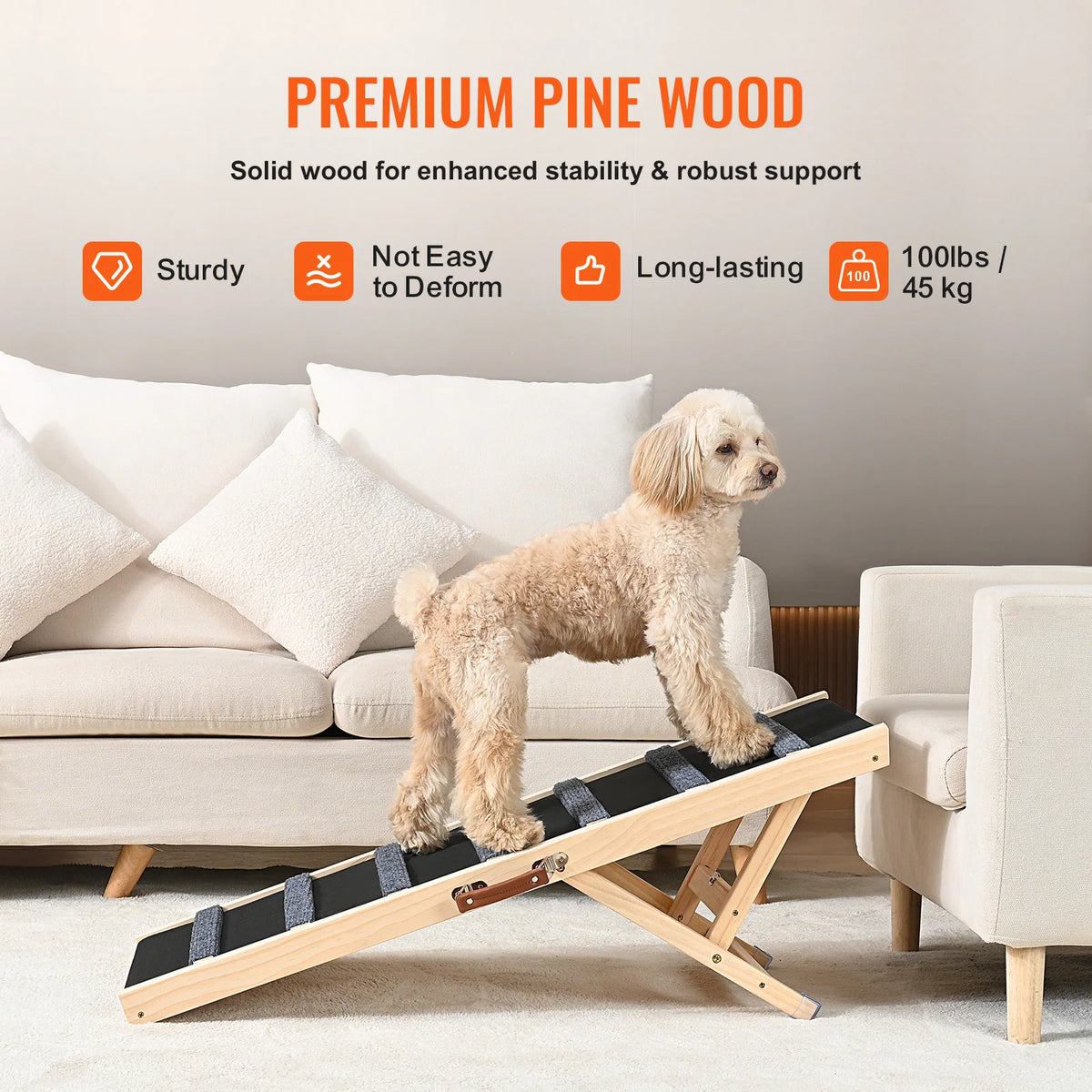 SucceBuy Folding Adjustable Wooden Dog Ramp With Anti Slip Steps