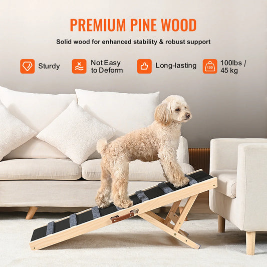 SucceBuy Folding Adjustable Wooden Dog Ramp With Anti Slip Steps