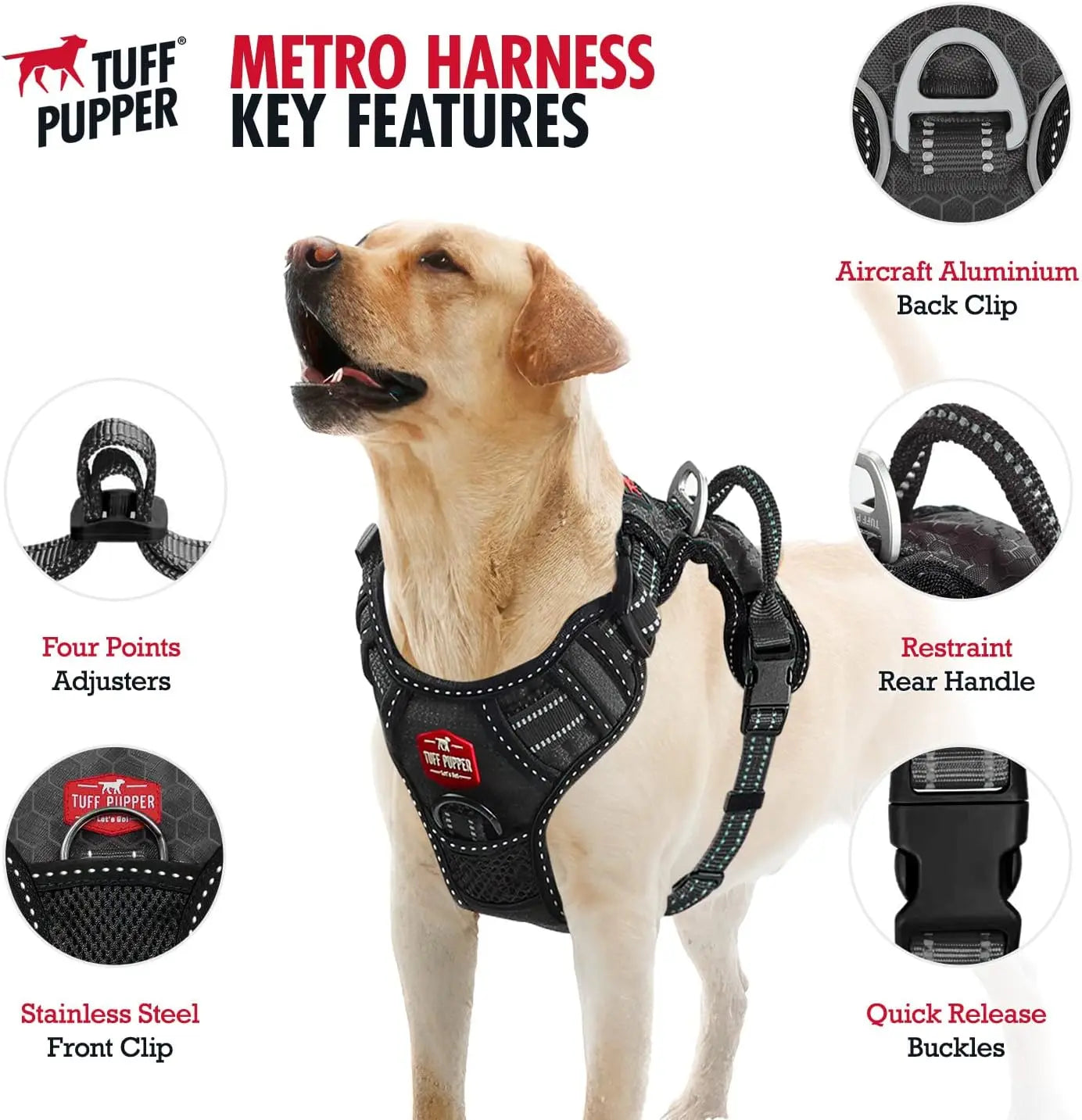 No Pull Dog Harness with Front and Back Clips, Heavy Duty Pet Vest with Handle, Reflective Padded Harness for Small Dogs