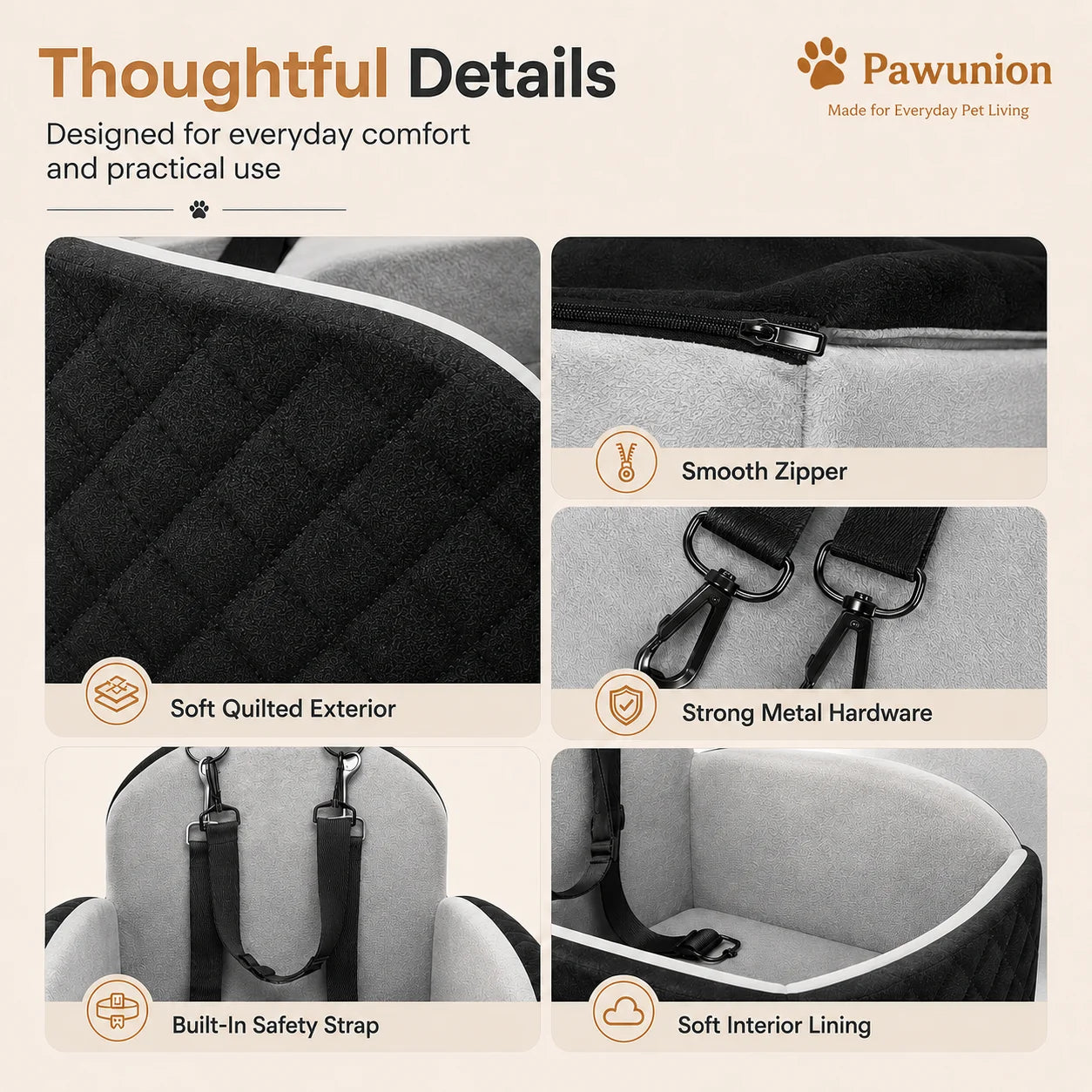 Memory Foam Dog Car Seat Booster With Removable Washable Cover