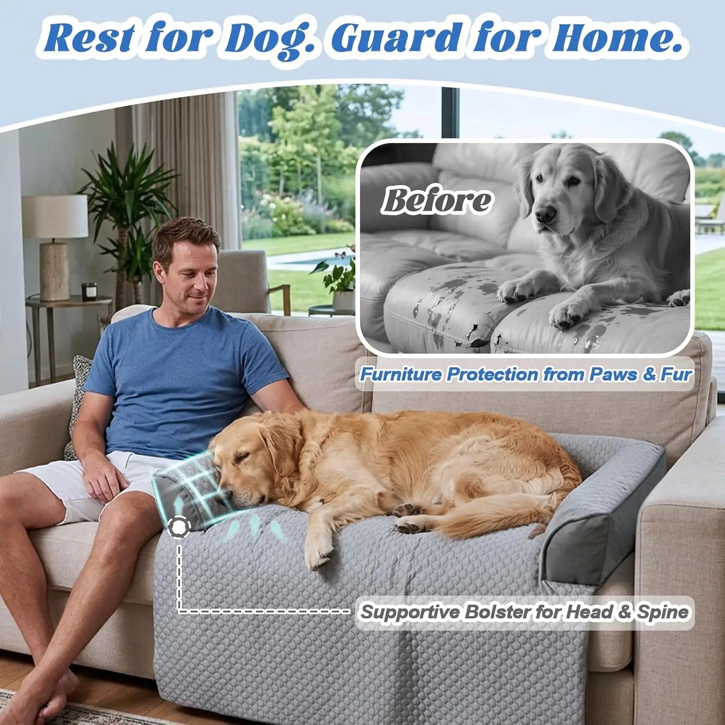 Cooling Dog Bed Mat With Bolster Pillow Washable Pet Couch Cover