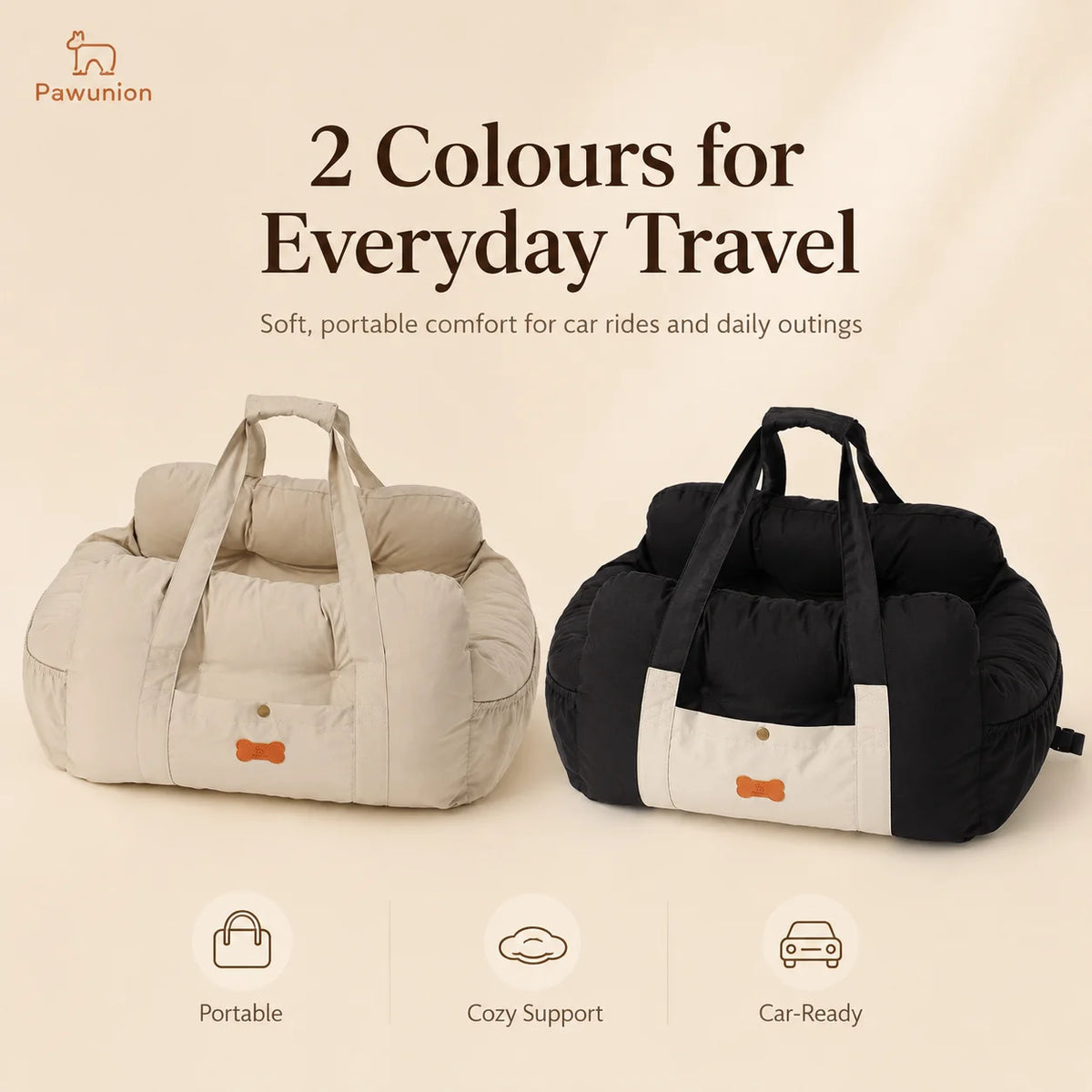 Portable Dog Car Seat With Plush Interior And Safety Tether