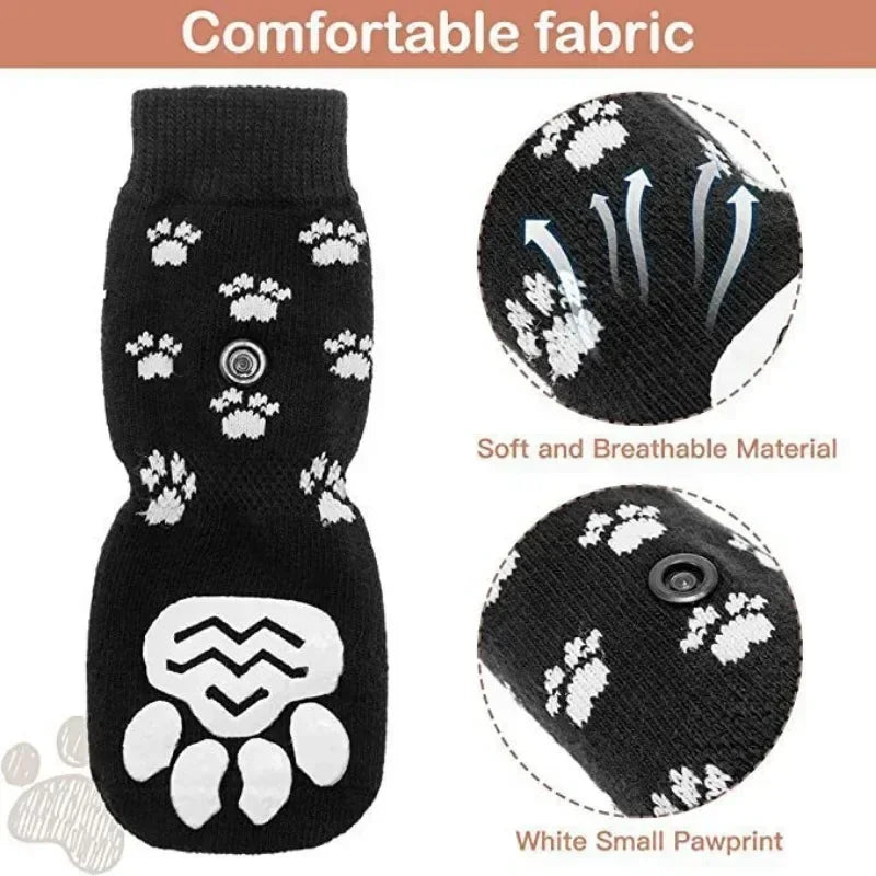 Indoor dog traction socks featuring comfortable fabric and paw print design for added style and grip on indoor surfaces.