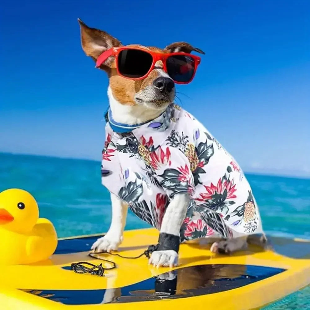 Four Breathable Hawaiian Floral Pet Shirts for Dogs and Cats
