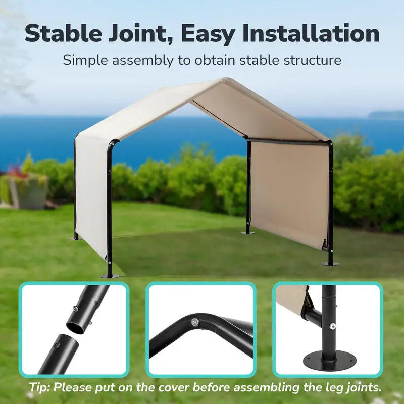 4*4*3.3FT Black Iron Pipe PVC Coated Polyester Tarpaulin, Waterproof and UV Resistant, Off-white, Pet Tent. Tarpaulin Bottom Is Sewn, Top Has Velcro Closure.