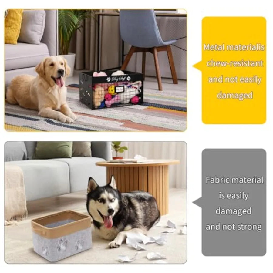 Wooden Dog Toy Basket with Handles for Living Room