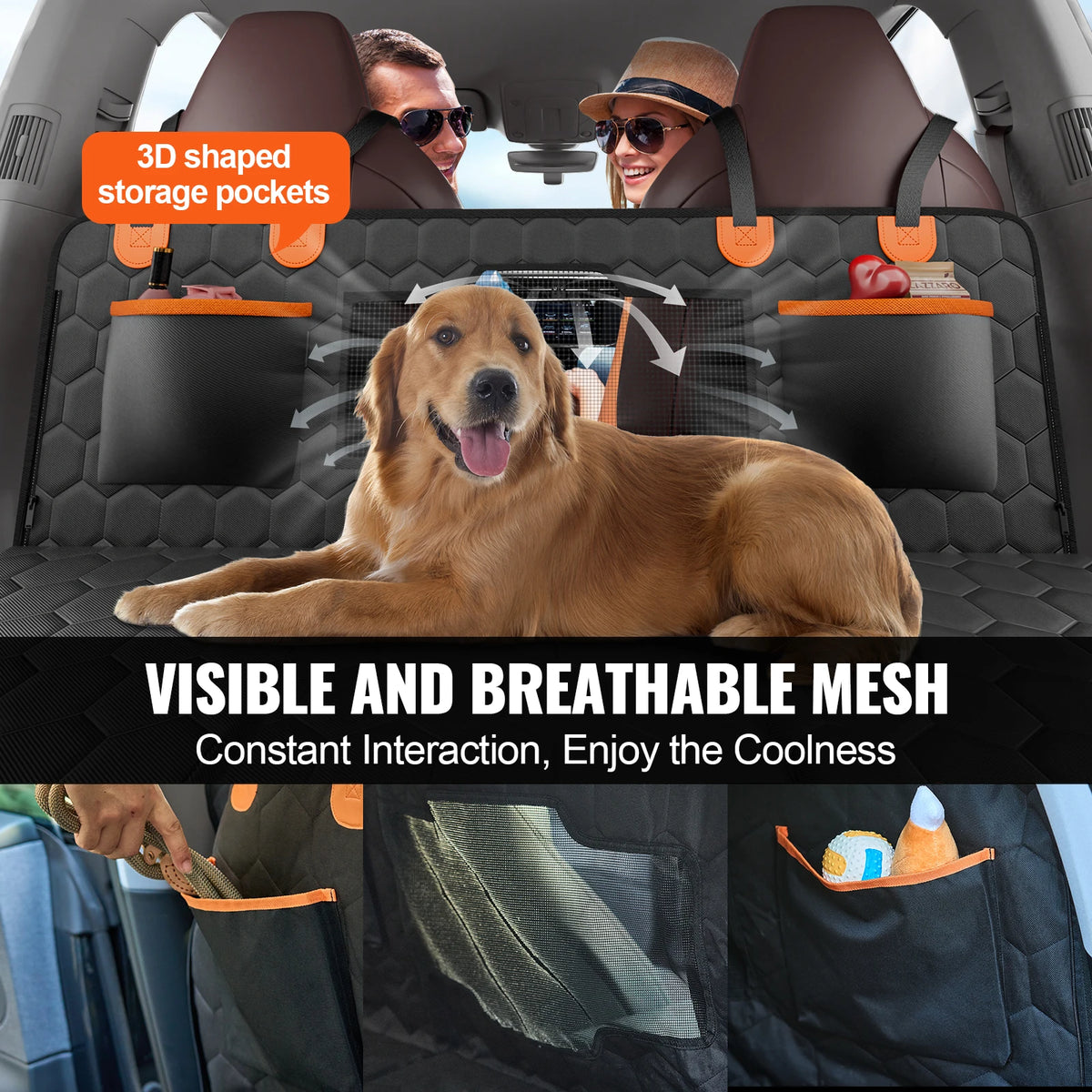 SucceBuy Nylon Dog Back Seat Extender With Mesh Window Storage