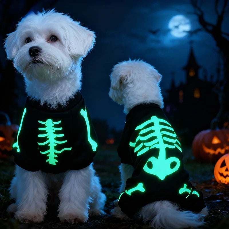 Glow Print Skeleton Dog Jumpsuit for Halloween Costume Parties