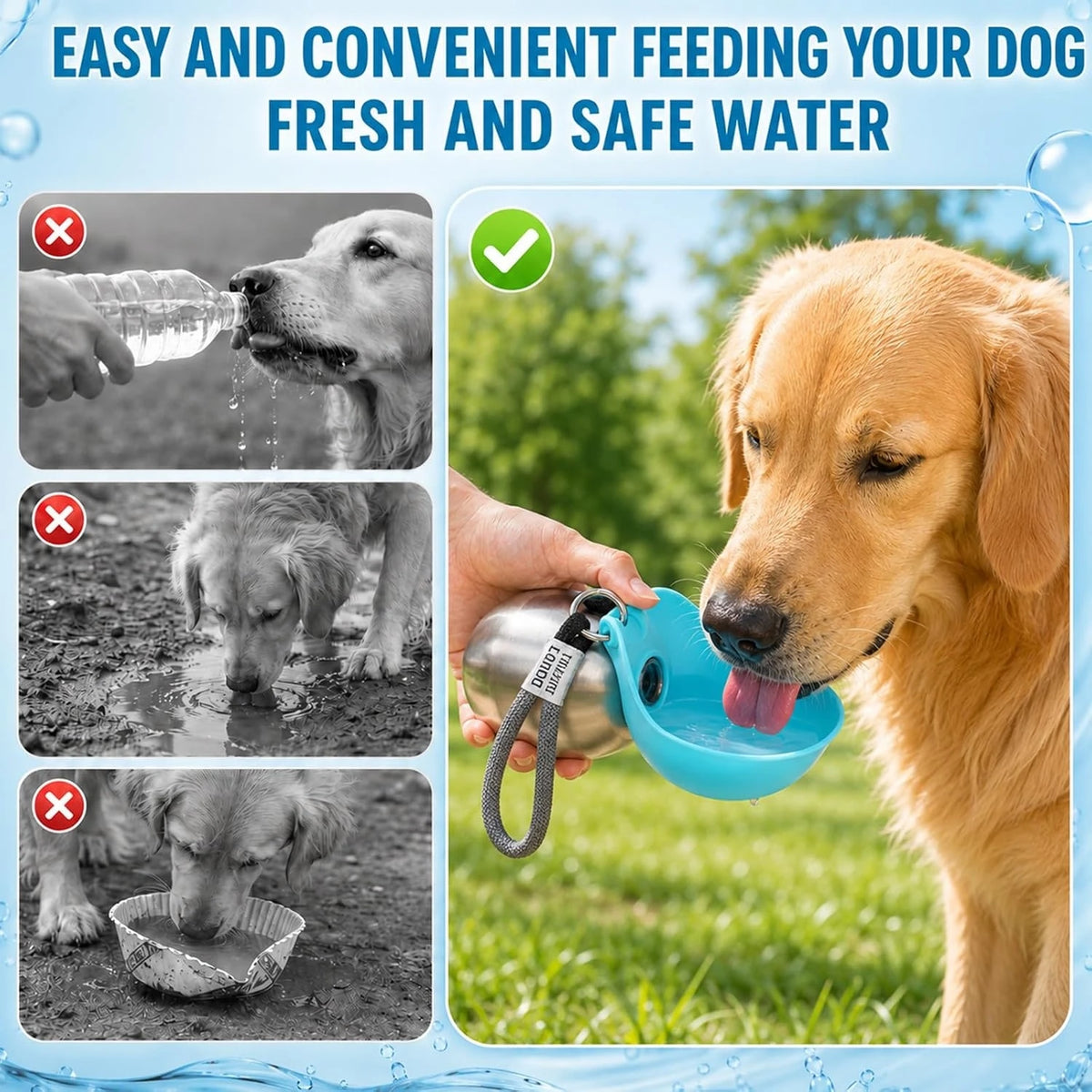 Portable Leak Proof Pet Water Dispenser Foldable Stainless Steel Bowl