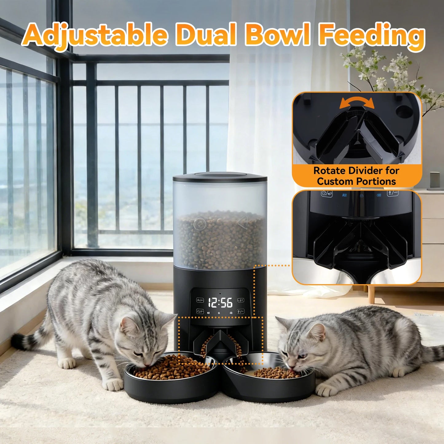 Automatic Cat And Dog Feeder With Dual Bowls Timed Dispenser