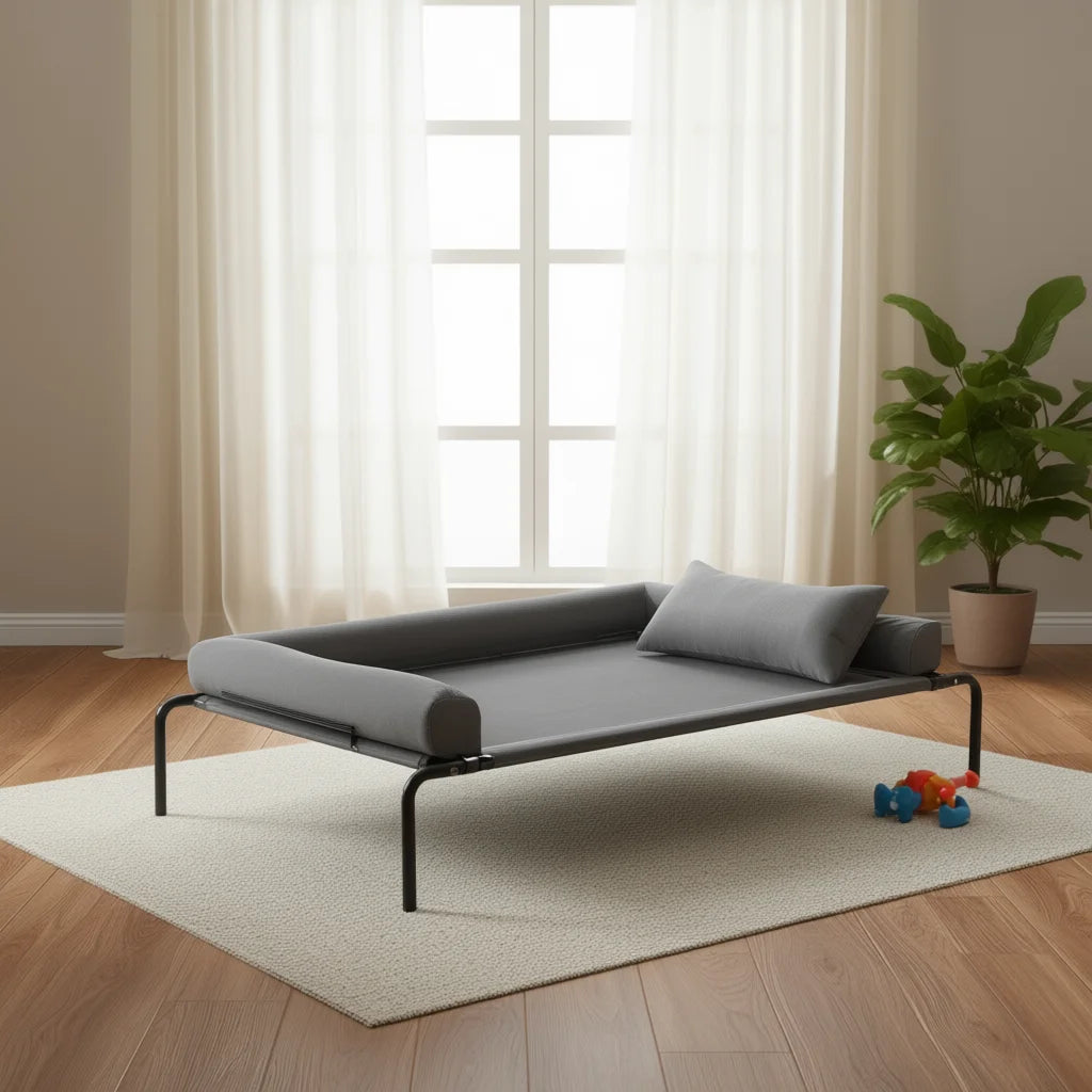 Elevated Dog Bed With Breathable Mesh And Supportive Bolsters
