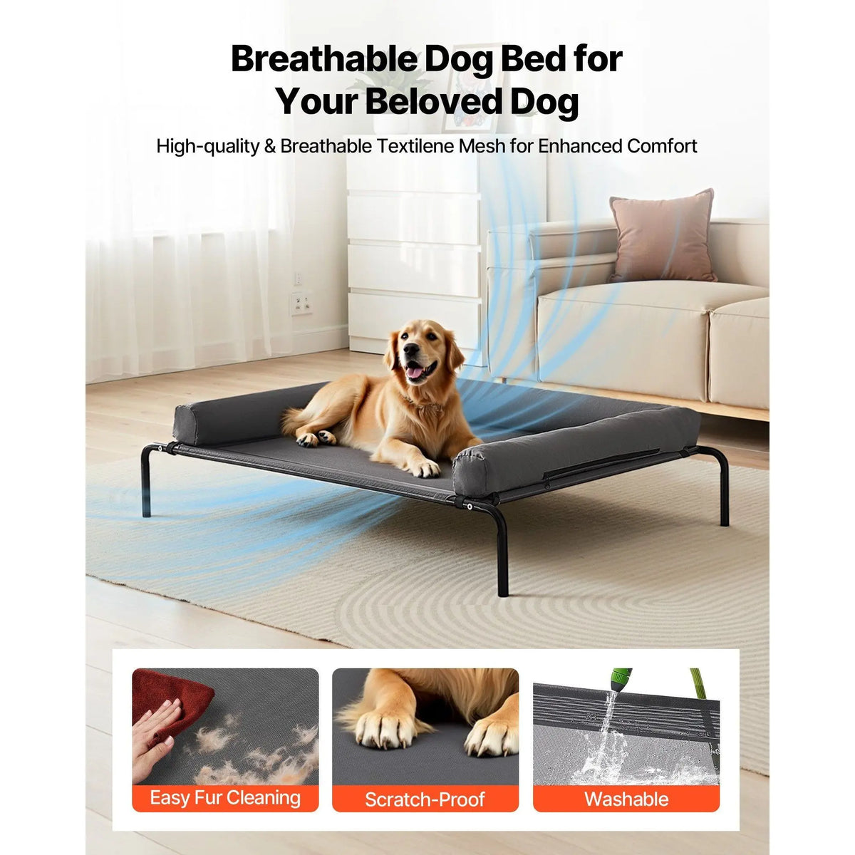 Elevated Dog Bed With Breathable Mesh And Supportive Bolsters