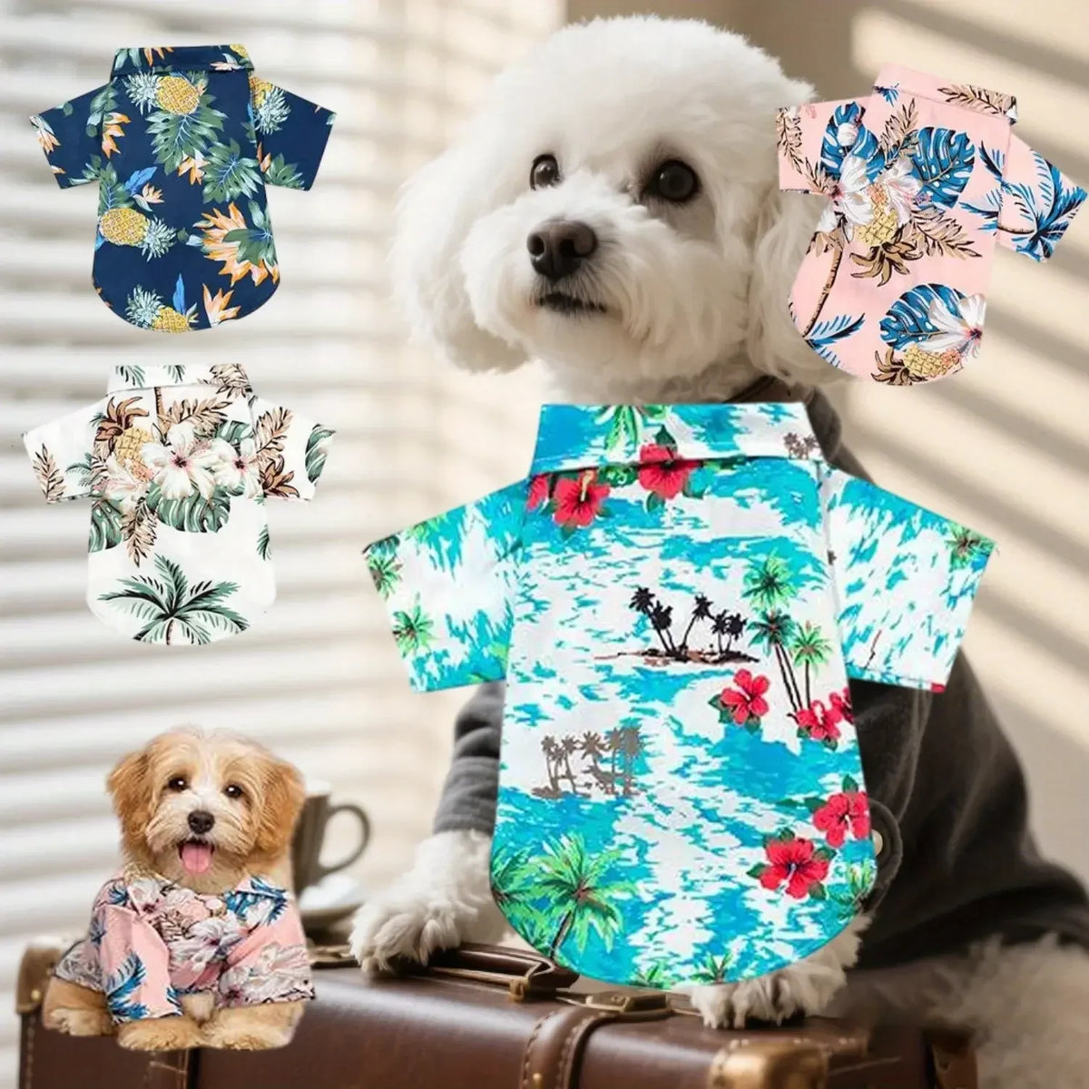 Four Breathable Hawaiian Floral Pet Shirts for Dogs and Cats