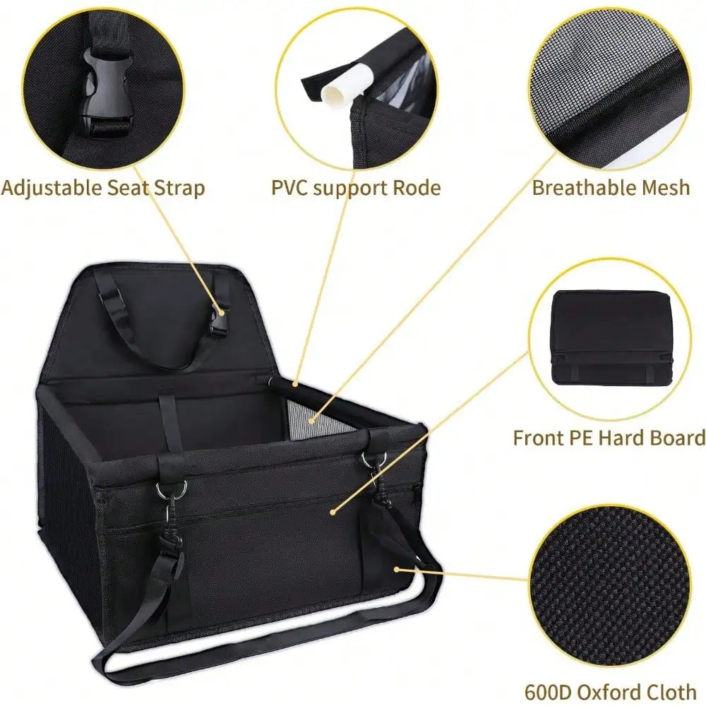 Portable Elevated Dog Booster Car Seat With Adjustable Safety Strap
