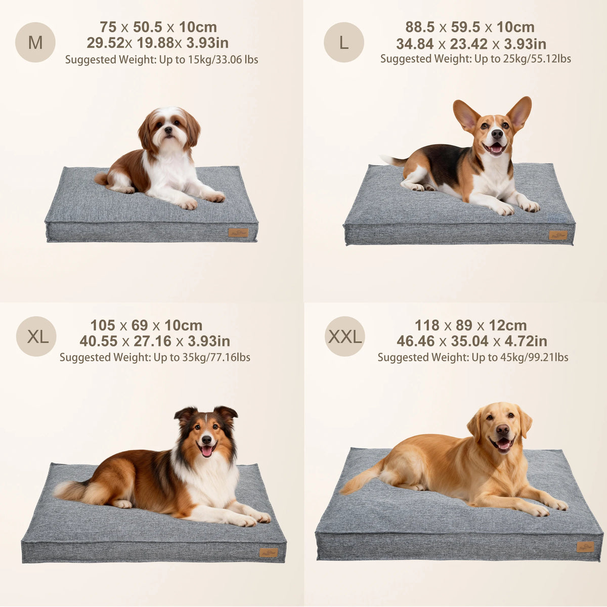 Borwart Rectangular Linen Dog Bed With Removable Cover