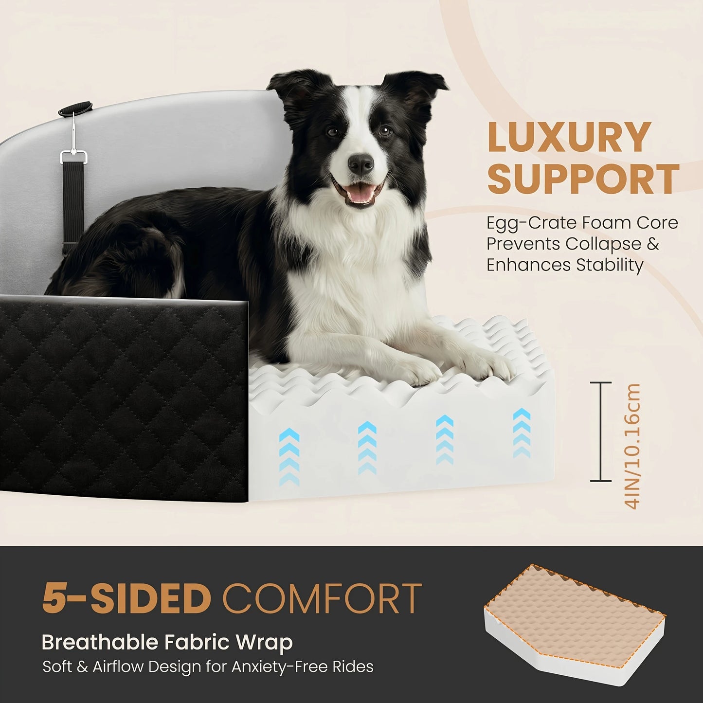 Memory Foam Dog Car Seat Booster With Removable Washable Cover