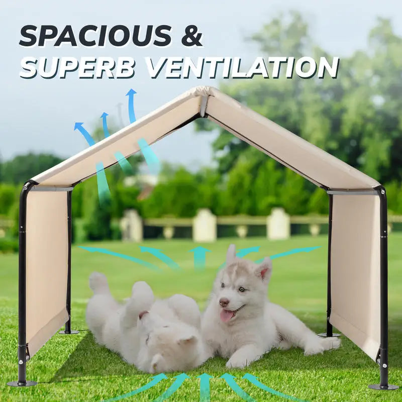 4*4*3.3FT Black Iron Pipe PVC Coated Polyester Tarpaulin, Waterproof and UV Resistant, Off-white, Pet Tent. Tarpaulin Bottom Is Sewn, Top Has Velcro Closure.