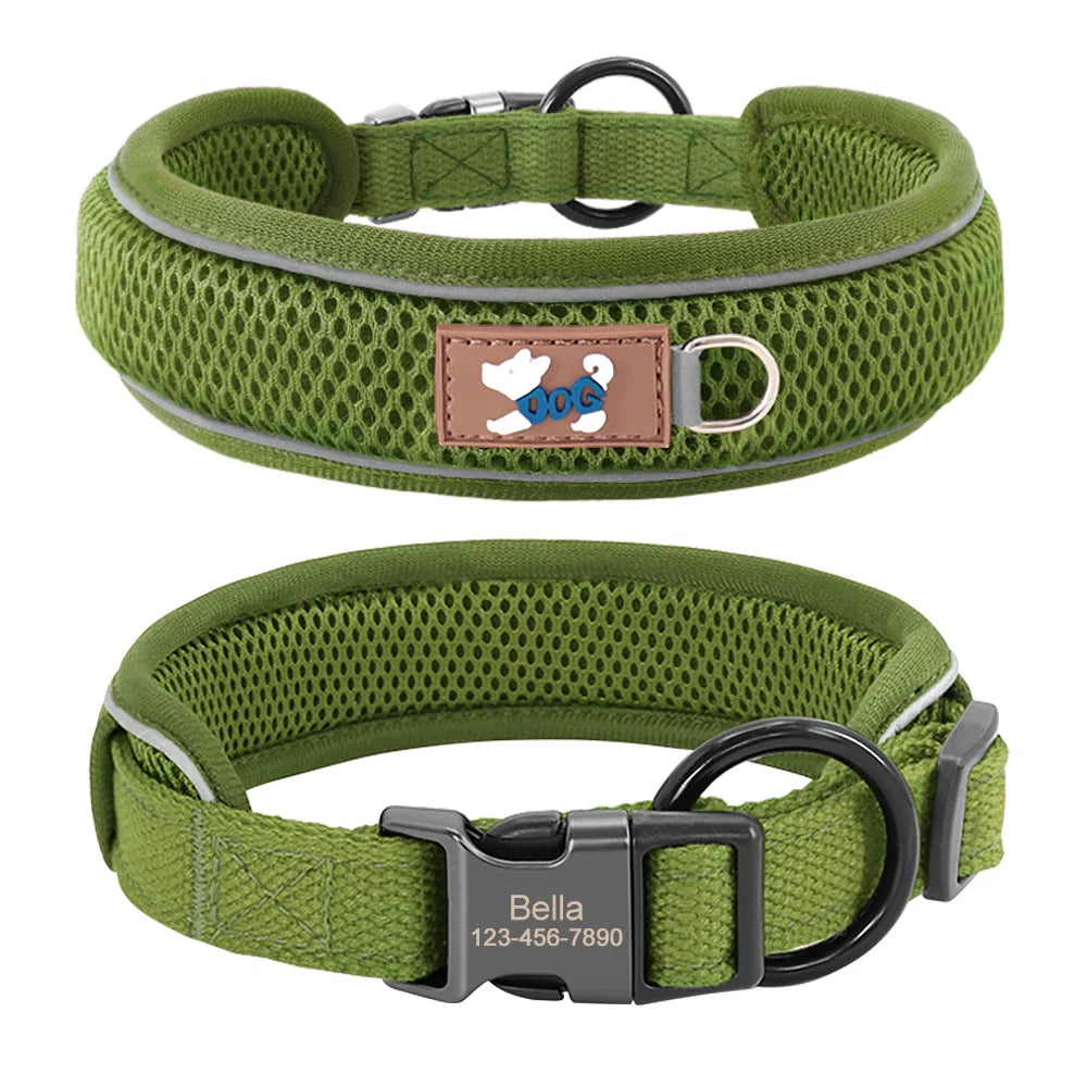 Personalized Reflective Mesh Dog Collar With Breathable Padded Comfort