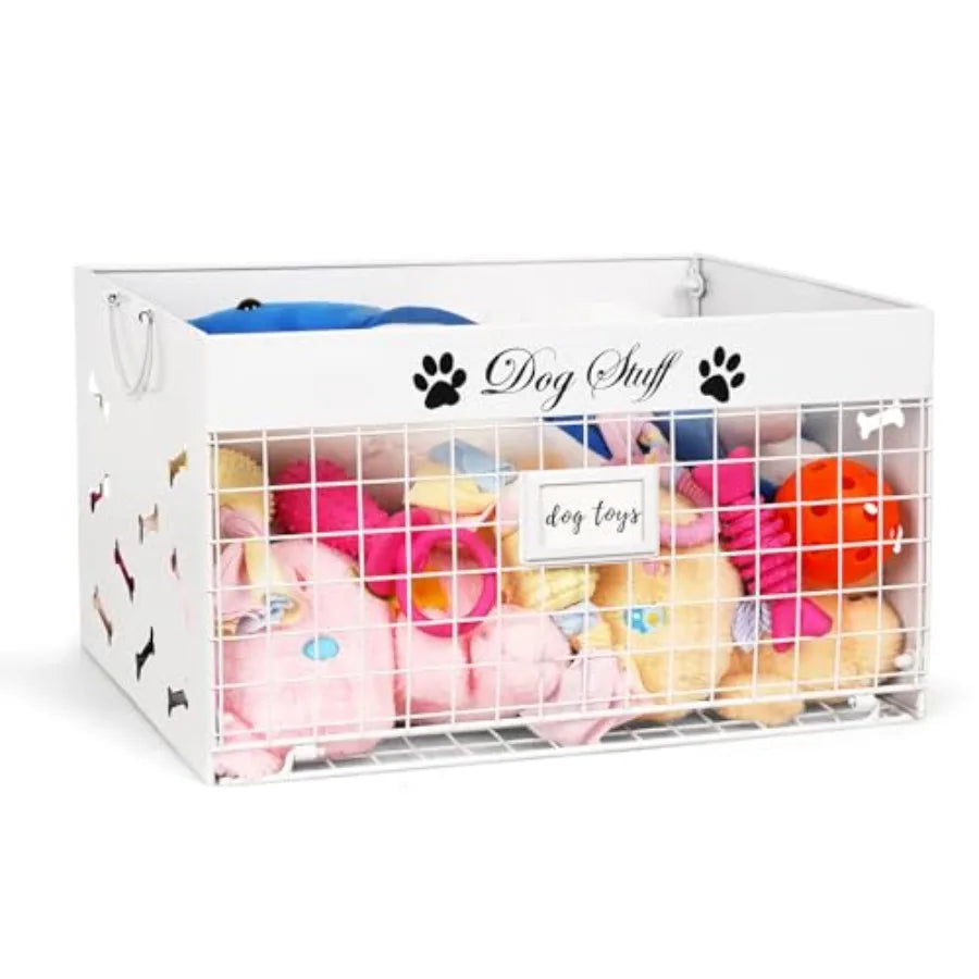 Wooden Dog Toy Basket with Handles for Living Room