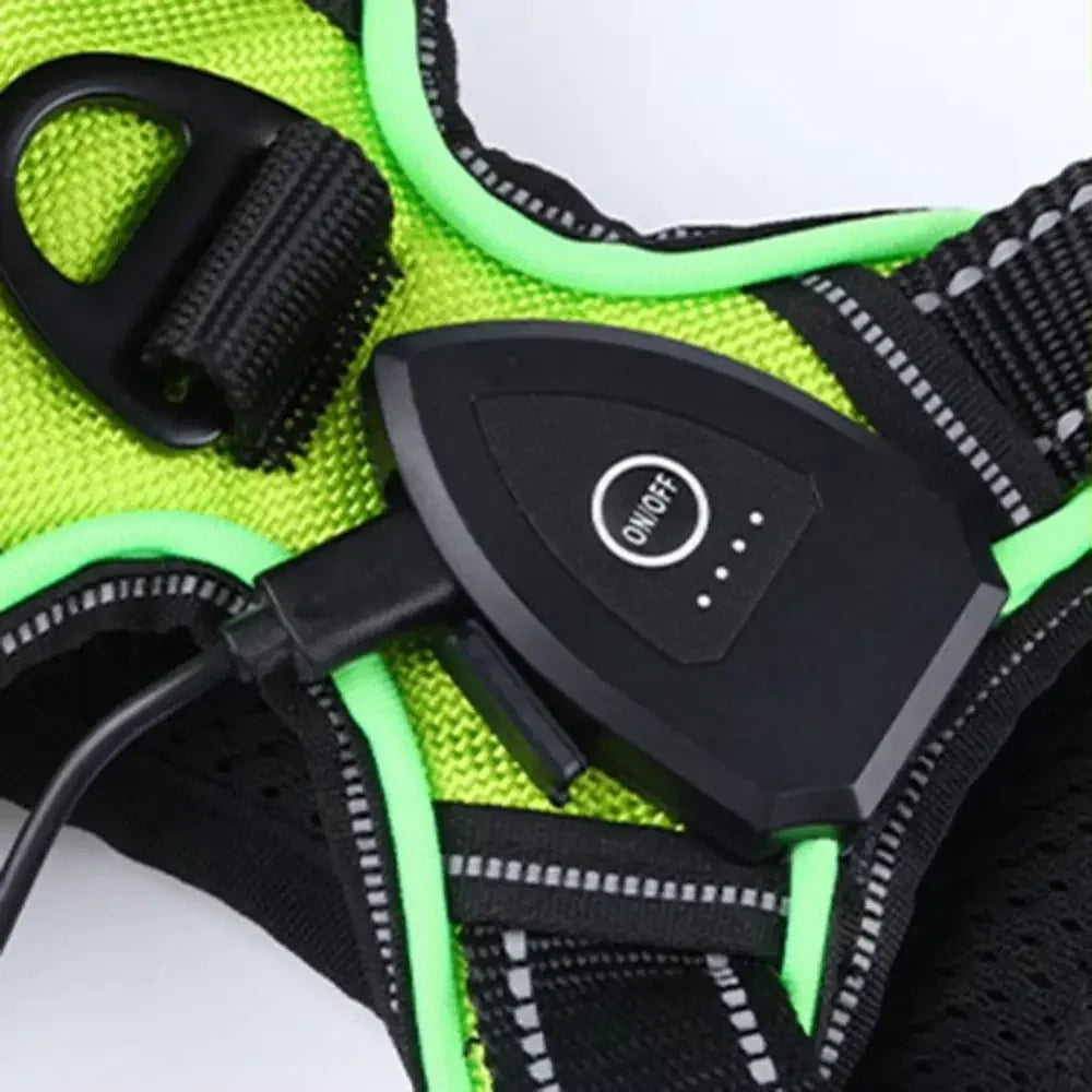 Durable Light Up LED Dog Harness Adjustable Rechargeable Luminous Pet Chest Strap Soft Flashing Dog Glow Vest Cats Pet