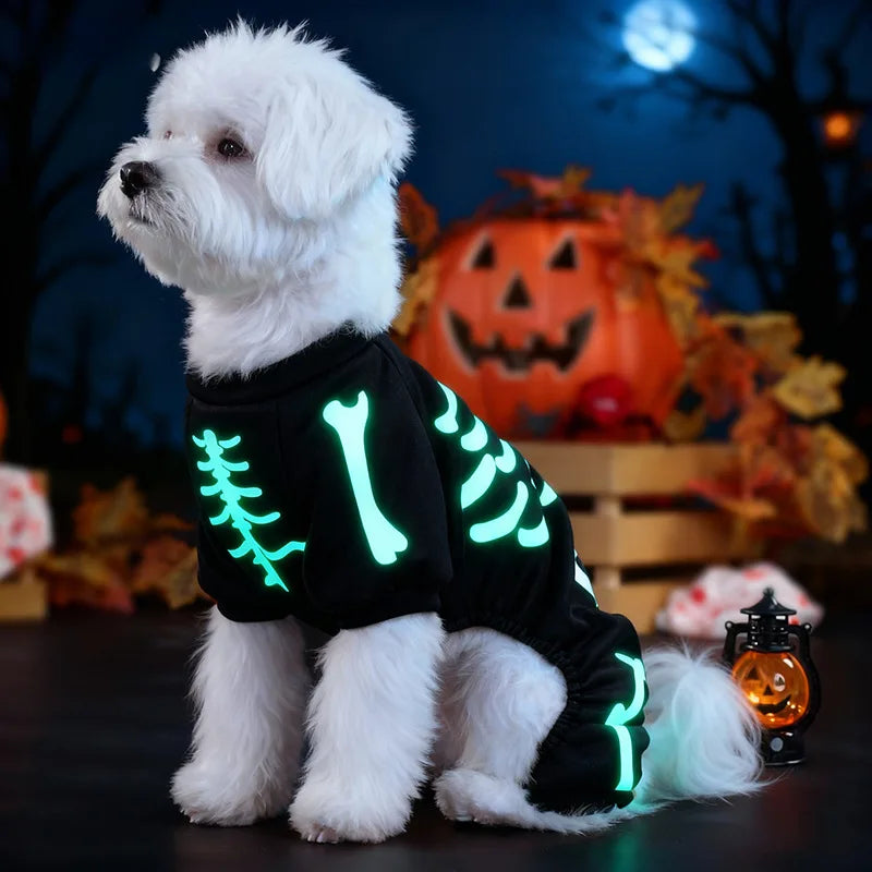 Glow Print Skeleton Dog Jumpsuit for Halloween Costume Parties