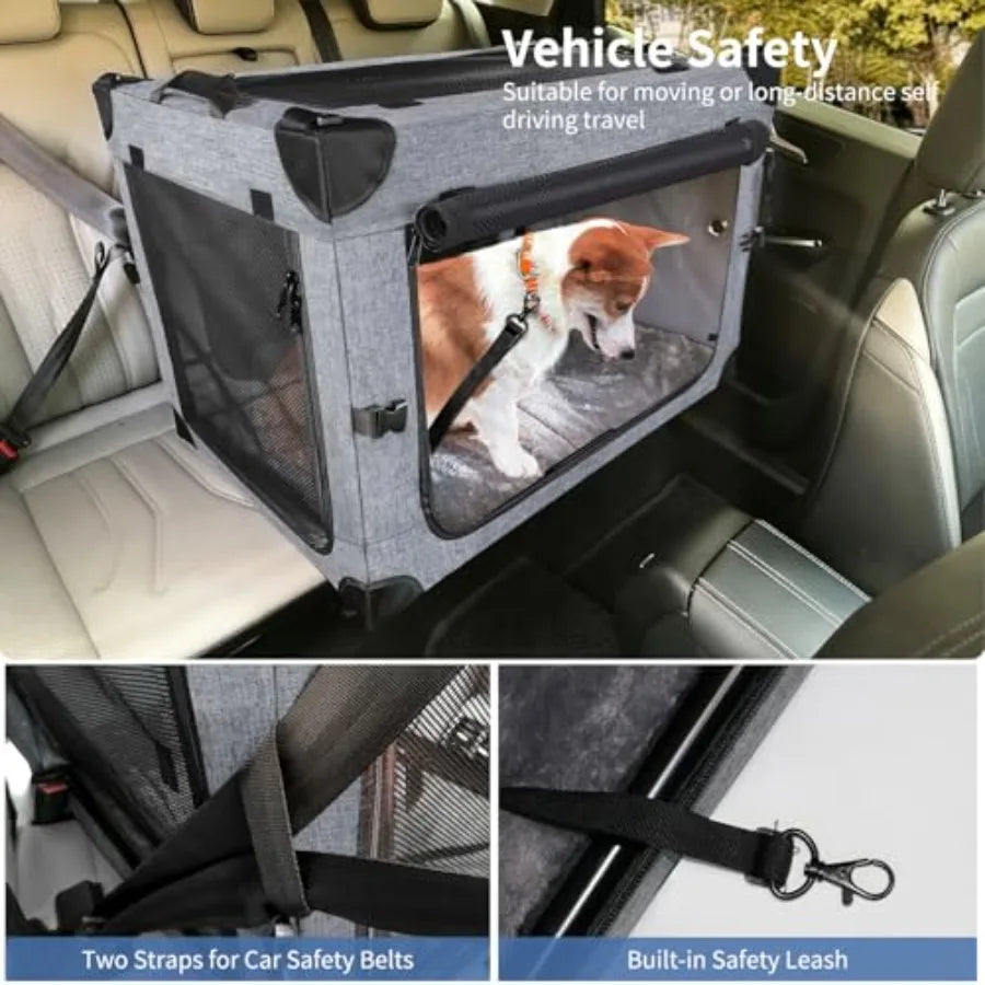 Collapsible Soft Sided Dog Crate Travel Carrier Indoor Outdoor Four Door Kennel