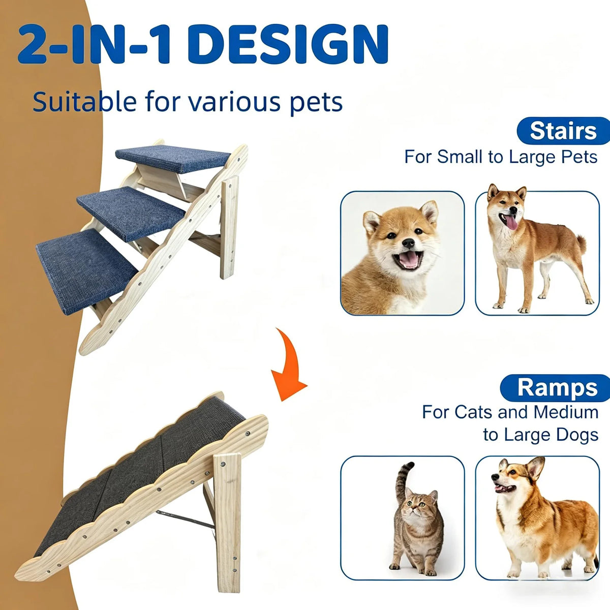 DishyKooker Strong Wooden Pet Stairs And Folding Dog Ramp