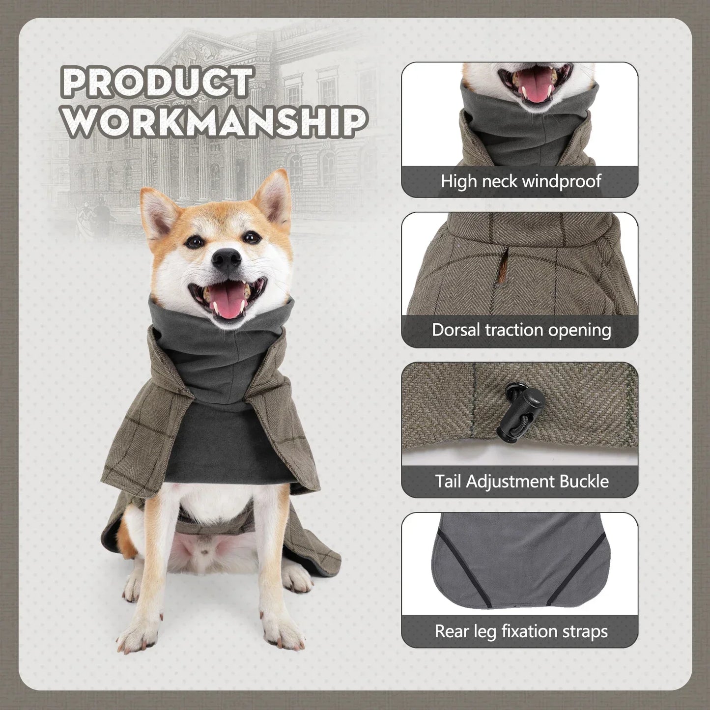 Waterproof Windproof Plaid Dog Jacket British Style Winter