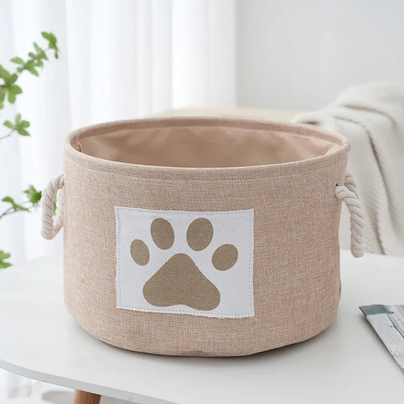 Dog Toy Basket Round With Handles Durable Paw Patch Bin