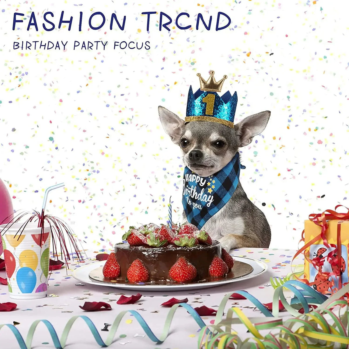 Cute Pet Birthday Bandana And Crown Hat Party Costume Set
