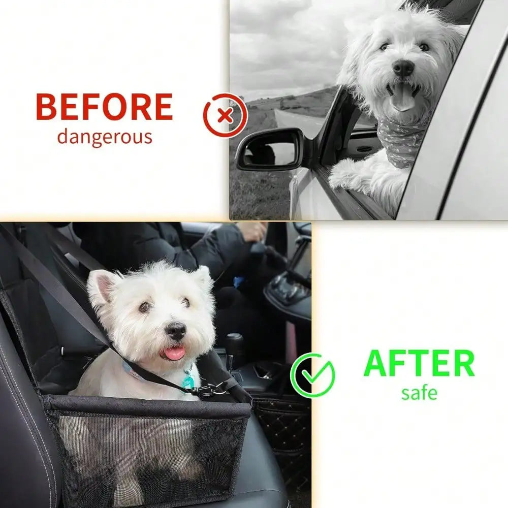 Portable Elevated Dog Booster Car Seat With Adjustable Safety Strap