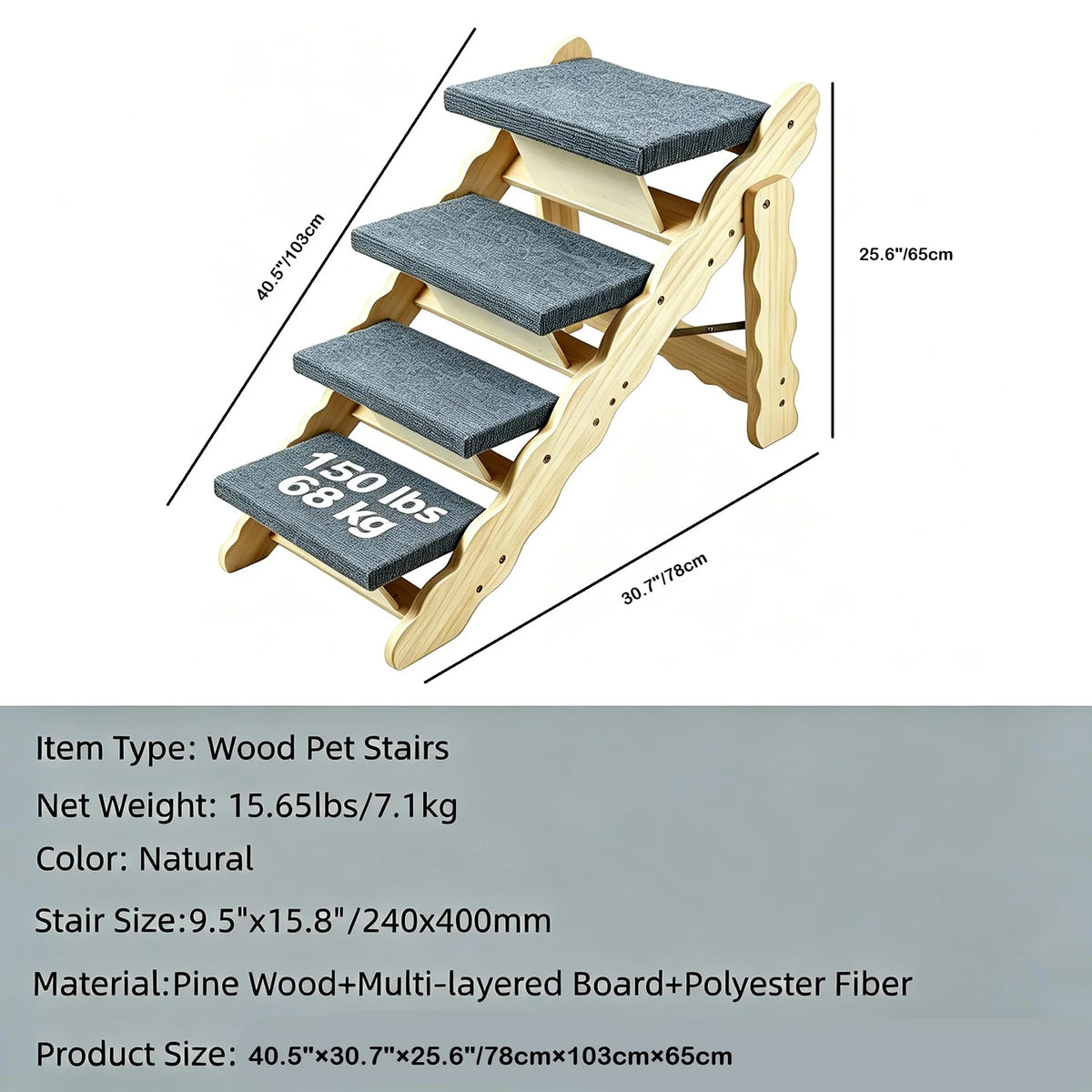 DishyKooker Strong Wooden Pet Stairs And Folding Dog Ramp